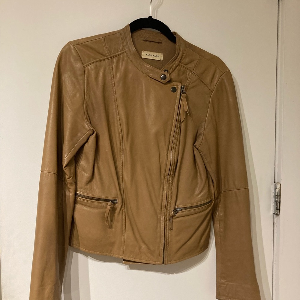 Genuine Parisian leather jacket - Moto jacket - cognac leather jacket